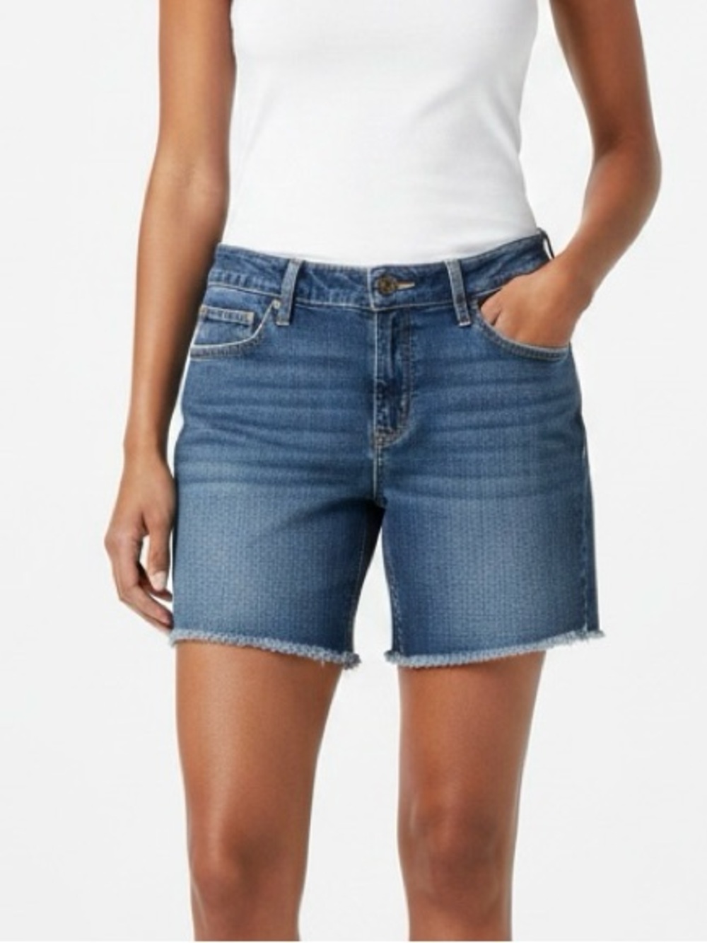 Levi's Dark Blue Denim Cutoff Shorts with Frayed Hem